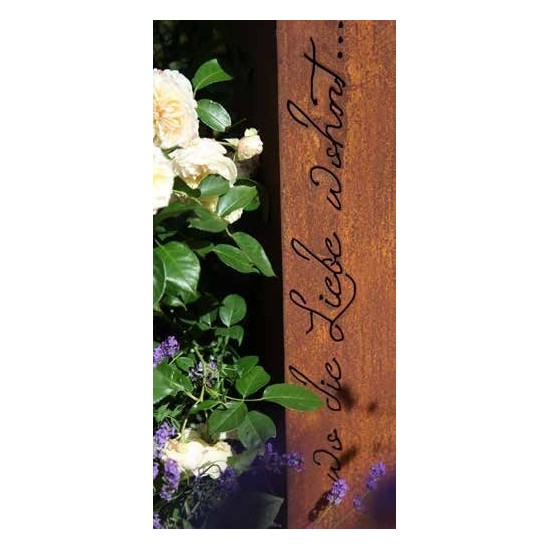 Edelrost Säule "Wo die Liebe wohnt" - Deko für romantischen Garten