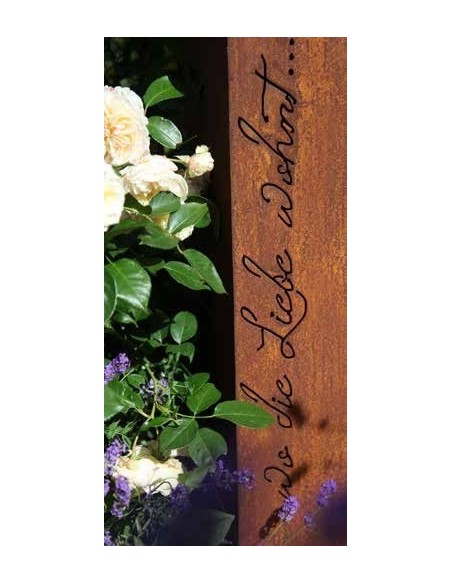 Edelrost Säule "Wo die Liebe wohnt" - Deko für romantischen Garten Edelrost Säule "Wo die Liebe wohnt" - Deko für romantischen Garten