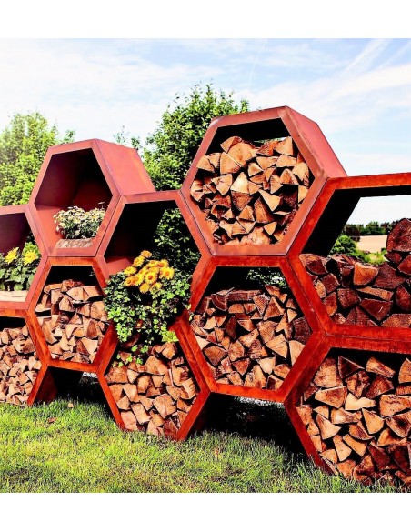Holzregal Holzstapel Holzlege Holzbeige Wabe 6eckig geschlossen als