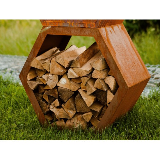 Sichtschutz Holz Wabe 6-eckig Edelrost Höhe 63cm  Breite 70cm  Tiefe 34cm (groß)