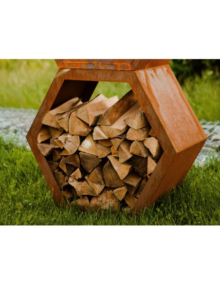 Sichtschutz Holz Wabe 6-eckig Edelrost Höhe 63cm  Breite 70cm  Tiefe 34cm (groß)