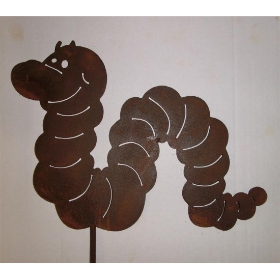 lustiger Wurm aus Metall mit Edelrostpatina Höhe 20 cm Beetstecker - Gartenstecker