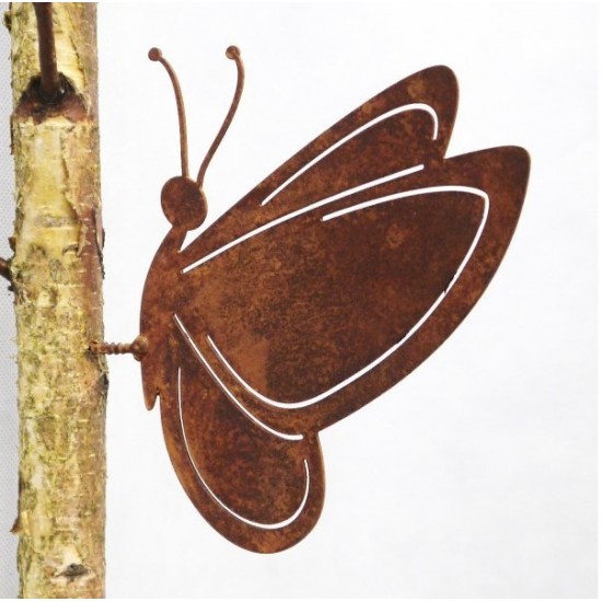 Edelrost Metallsatz Schmetterling als Baumstecker, zum Einschrauben in Holz,Höhe 15 cm