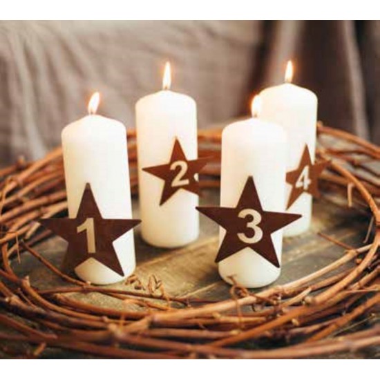 Adventszahlen STERNEN-SET mit "Piekser" Höhe 9 cm (groß)