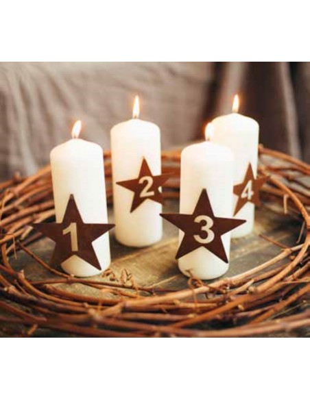 Adventszahlen STERNEN-SET mit "Piekser" Höhe 9 cm (groß)