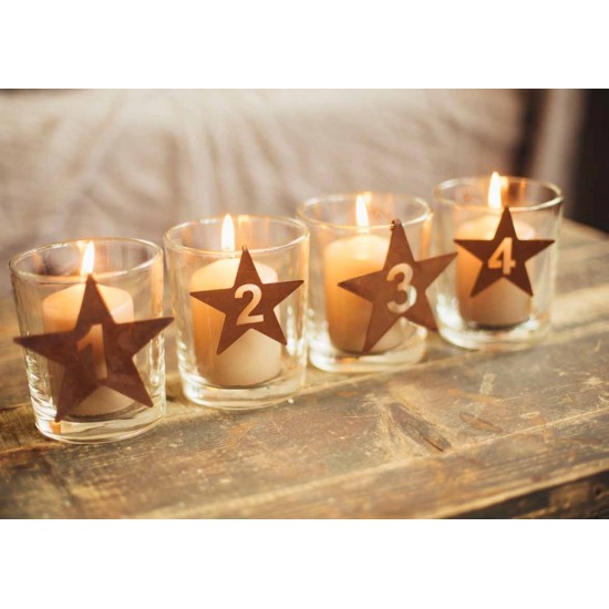 Adventszahlen STERNEN-SET mit "Piekser" Höhe 9 cm (groß)