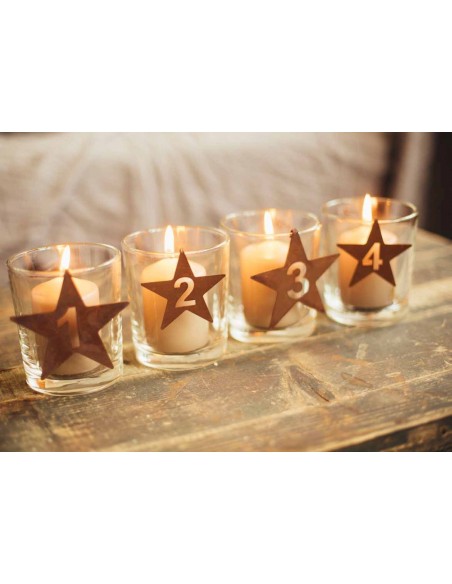 Adventszahlen STERNEN-SET mit "Piekser" Höhe 9 cm (groß)