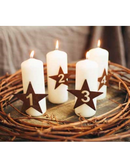 Adventszahlen STERNEN-SET mit "Piekser" Höhe 7 cm (klein) edelrost
