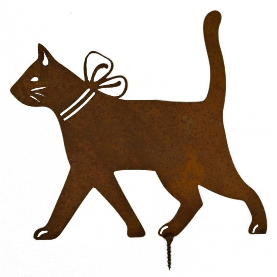 Metallsatz Katze gehend als Baumstecker, zum Einschrauben in Holz, Höhe 19 cm