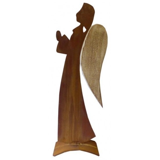 Metall Deko Rost Engel Veronika mit Holz 70 cm hoch -angeflammt-