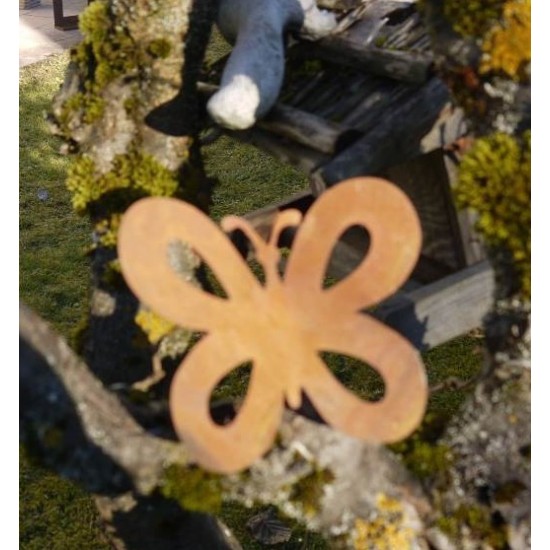 Metallsatz Schmetterling als Baumstecker, zum Einschrauben in Holz, Höhe 11 cm