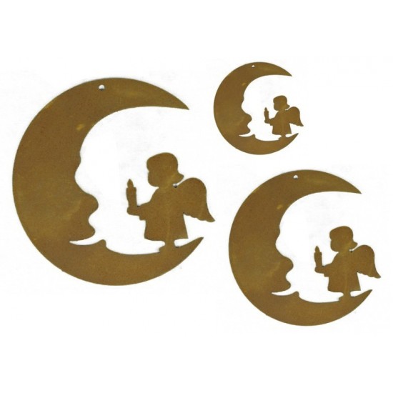 Edelrost Christbaumschmuck Mond mit Engelskind, Höhe 13,5 cm