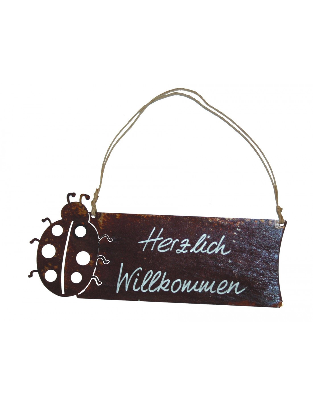 Rostschild 'Marienkäfer' mit Spruch &quot; Herzlich Willkommen &quot; 30 cm breit