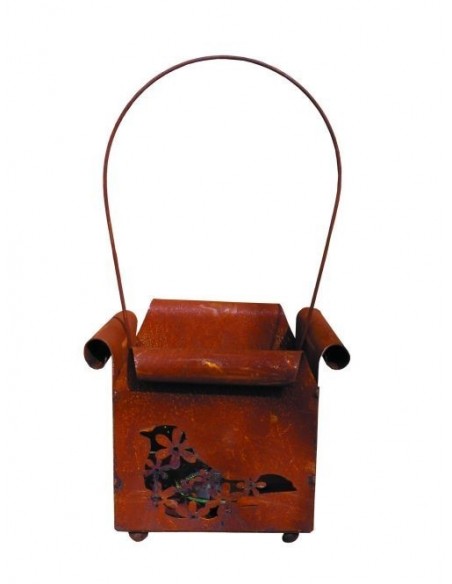 Laterne mit ausgelasertem Vogel inkl. Glasbehälter Höhe 15 cm