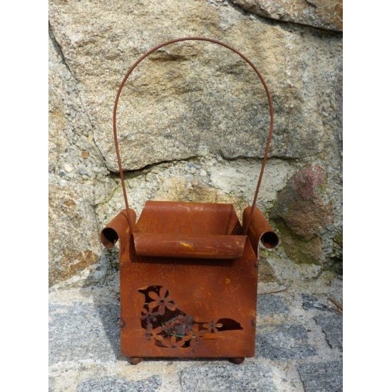 Laterne mit ausgelasertem Vogel inkl. Glasbehälter Höhe 15 cm