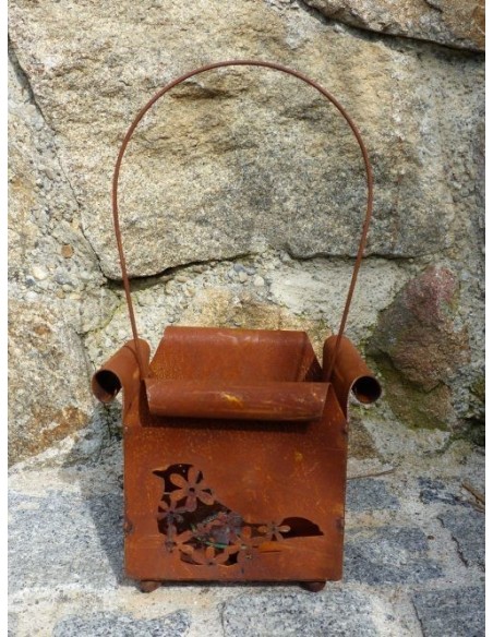 Laterne mit ausgelasertem Vogel inkl. Glasbehälter Höhe 15 cm