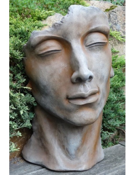 Steinguss Kunstobjekt: Gesicht "MANN" mit Rosteffekt, Höhe 53 cm 