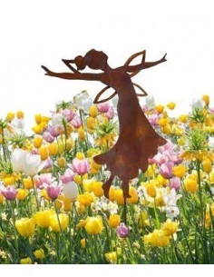 tanzende Fee 'Saria' mit Zopf , Höhe 35 cm auf kurzem Stab Edelrost Rostdeko rostig Rostfee Gartenstab 2