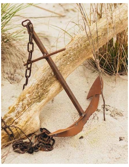 Edelrost Anker mit 2 Haken ( Flunken) und  Kette, Höhe 42 cm mediteran Schiff Meer Gartendeko Rostdeko