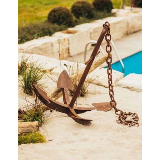 Edelrost Anker mit 4 Haken ( Flunken) und Kette, Höhe 102 cm