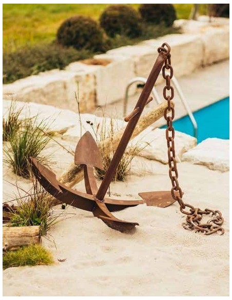 Edelrost Anker mit 4 Haken ( Flunken) und  Kette, Höhe 102 cm mediteran Schiff Meer Gartendeko Rostdeko Insel Seemann