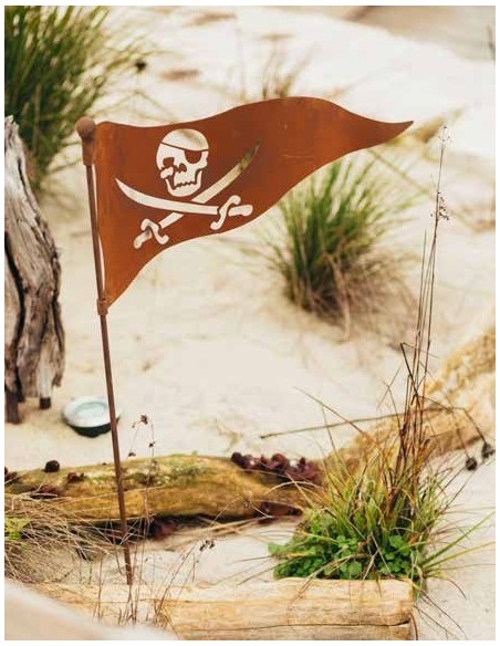 Edelrost Gartenstab 'Piratenflagge' auf 100 cm Stab ausgelasert Edelrost Rostdeko Fahne hissen Insel Piraten Blumendeko Beegdeko Edelrost Gartenstab 'Piratenflagge' auf 100 cm Stab ausgelasert Edelrost Rostdeko Fahne hissen Insel Piraten Blumendeko Beegdeko