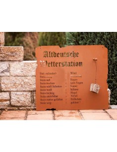 Altbayerische Wetterstation zum Hängen, 80 x 70 m inkl. Stein  Edelrost Rostdeko Wetter Vorhersage Regen nass Laser Spruch 2