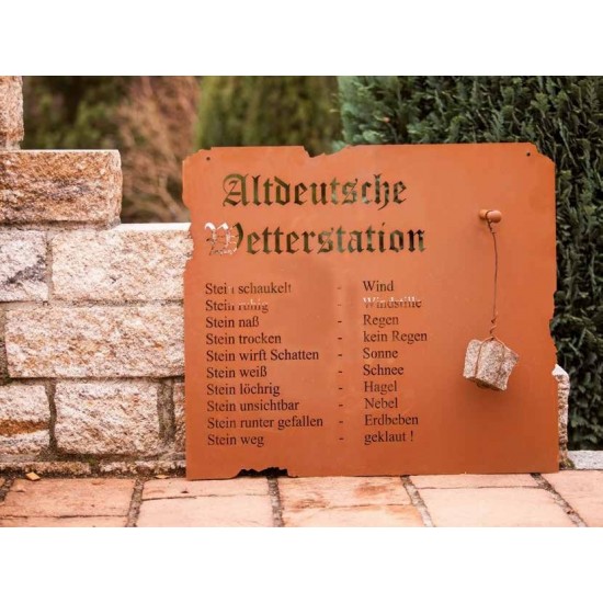 Altbayerische Wetterstation zum Hängen, 80 x 70 m inkl. Stein  Edelrost Rostdeko Wetter Vorhersage Regen nass Laser Spruch