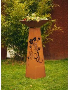 Edelrost Säule Trapez 'Traubenmuster' Höhe 116,5 cm inkl. Schale- die Rostsäule für die Gartengestaltung mit vielen Dekoideen 2