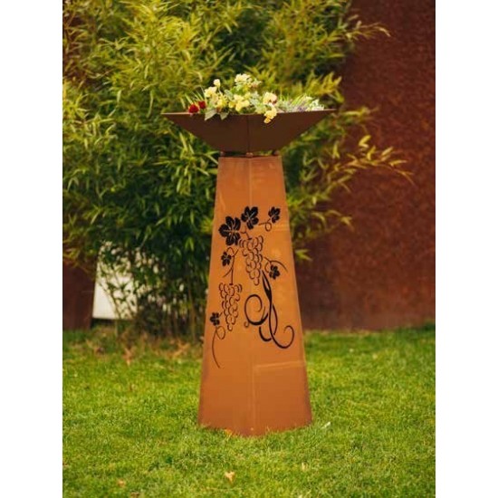 Edelrost Säule Trapez 'Traubenmuster' Höhe 116,5 cm inkl. Schale Rostsäule Trapezsäule Gartensäule 