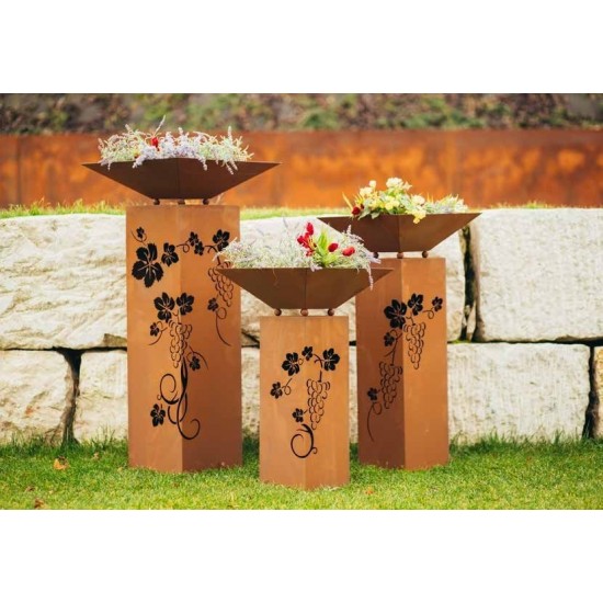 Edelrost Säule 'Viena' eckig Höhe 80 cm Rostsäule Gartensäule Rostdeko Laser Gartensäule