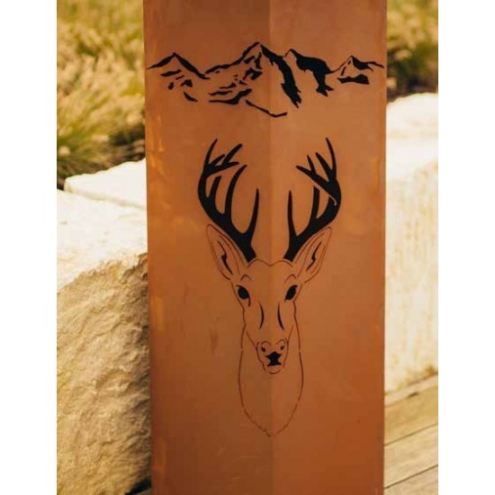 Edelrost Säule 'HIrsch' eckig Höhe 100 cm Rostsäule Gartensäule Rostdeko Laser Gartensäule