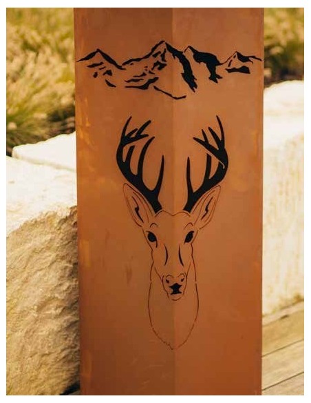 Edelrost Säule 'HIrsch' eckig Höhe 100 cm Rostsäule Gartensäule Rostdeko Laser Gartensäule