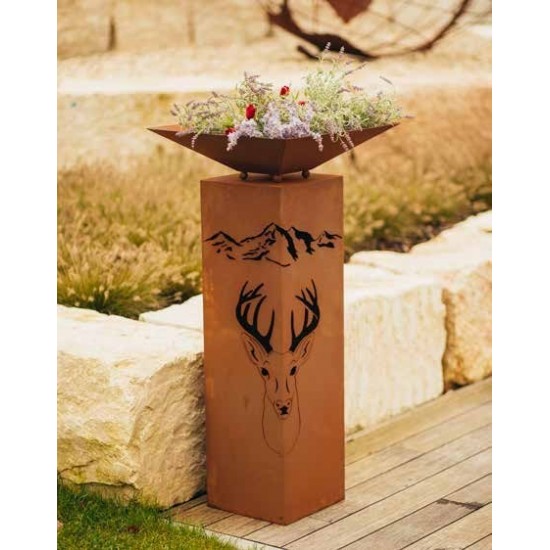 Edelrost Säule 'HIrsch' eckig Höhe 100 cm Rostsäule Gartensäule Rostdeko Laser Gartensäule