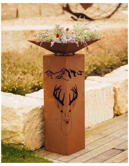 Edelrost Säule 'HIrsch' eckig Höhe 100 cm Rostsäule Gartensäule Rostdeko Laser Gartensäule