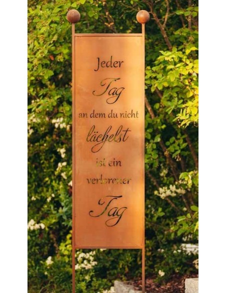 XXL Gartenstecker "Ein Tag ohne Lächeln ", Rost - Höhe 205 cm, 2-teilig Edelrost Rostdeko Spruchtafel XXL Gartenstecker "Ein Tag ohne Lächeln ", Rost - Höhe 205 cm, 2-teilig Edelrost Rostdeko Spruchtafel