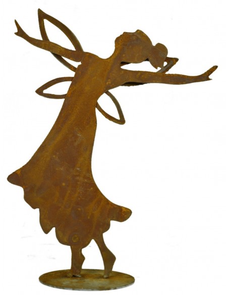 tanzende Fee 'Saria' mit Zopf , Höhe 35 cm auf Platte Edelrost Rostdeko rostig Rostfee Aufsteller