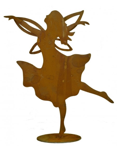 tanzende Fee 'Elanie' mit offenem Haar , Höhe 35 cm auf Platte Edelrost Rostdeko rostig Rostfee Aufsteller