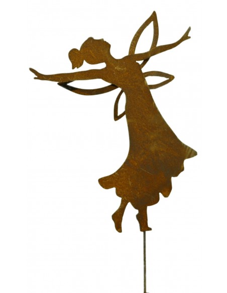 tanzende Fee 'Saria' mit Zopf Höhe 49 cm auf kurzem Stab Edelrost Rostdeko rostig Rostfee Gartenstab