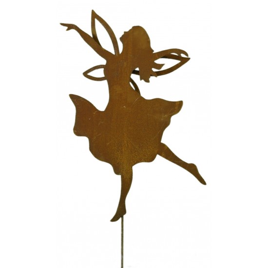 tanzende Fee 'Elanie' mit offenem Haar, Höhe 35 cm auf kurzem Stab Edelrost Rostdeko rostig Rostfee Gartenstab