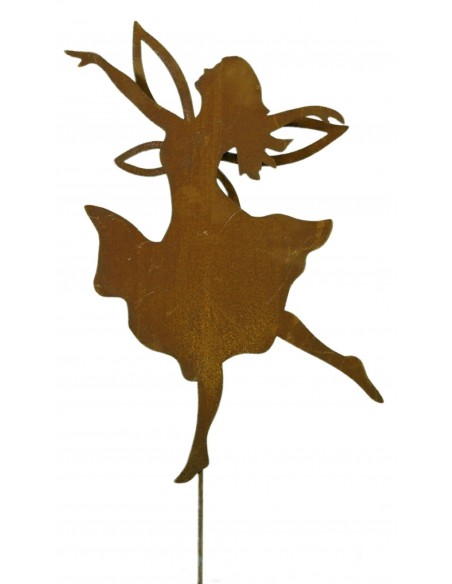 tanzende Fee 'Elanie' mit offenem Haar, Höhe 35 cm auf kurzem Stab Edelrost Rostdeko rostig Rostfee Gartenstab