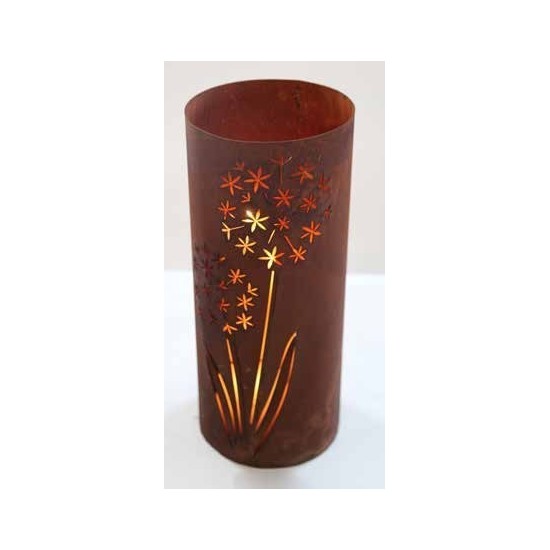 Edelrost Windlicht Allium mit Boden, 43 cm hoch, Ø 18 cm Rostdeko rostig Metall Löwenzahn 