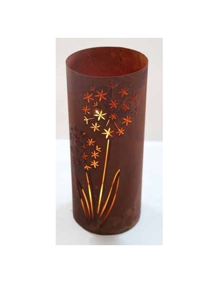Edelrost Windlicht Allium mit Boden, 43 cm hoch, Ø 18 cm Rostdeko rostig Metall Löwenzahn 
