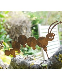 Edelrost Metallsatz Gartenwurm als Baumstecker, zum Einschrauben in Holz,Höhe 9 cm in Weichholz für tolle Gartenideen 2