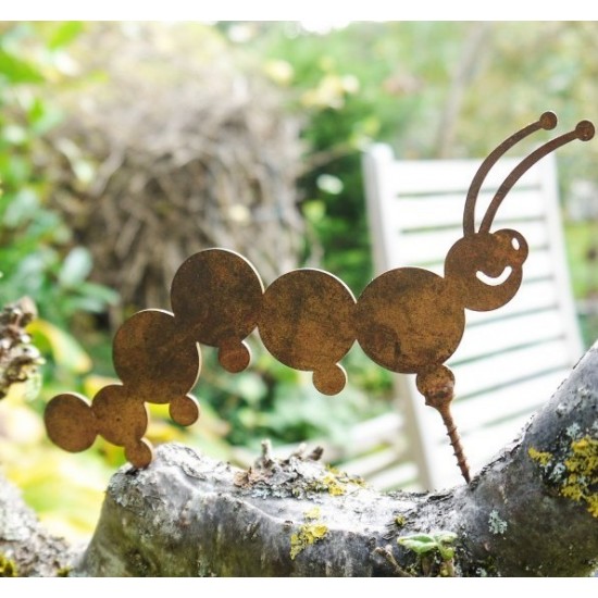 Edelrost Metallsatz Gartenwurm als Baumstecker, zum Einschrauben in Holz,Höhe 9 cm