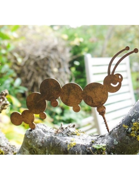 Edelrost Metallsatz Gartenwurm als Baumstecker, zum Einschrauben in Holz,Höhe 9 cm