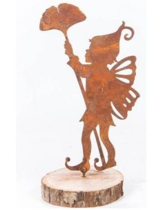 Edelrost Metallsatz 'Junge mit Gingkoblatt' als Baumstecker, zum Einschrauben in Holz,Höhe 20 cm