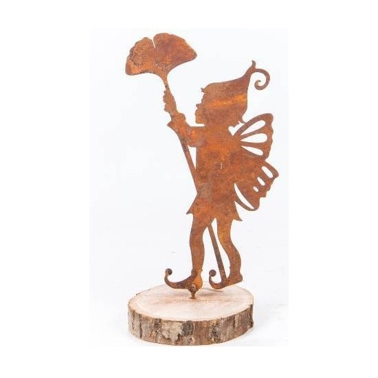 Edelrost Metallsatz 'Junge mit Gingkoblatt' als Baumstecker, zum Einschrauben in Holz,Höhe 20 cm