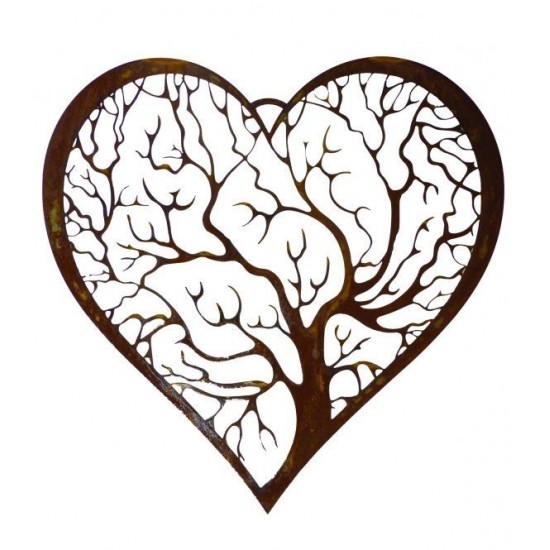 Edelrost Schild 'Herz Lebensbaum' zum Hängen Höhe 30 cm rostig Rostdeko Herzdeko 