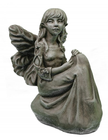 nachdenkliche sitzende Steinguss Fee 'Bluebell', Höhe  30 cm